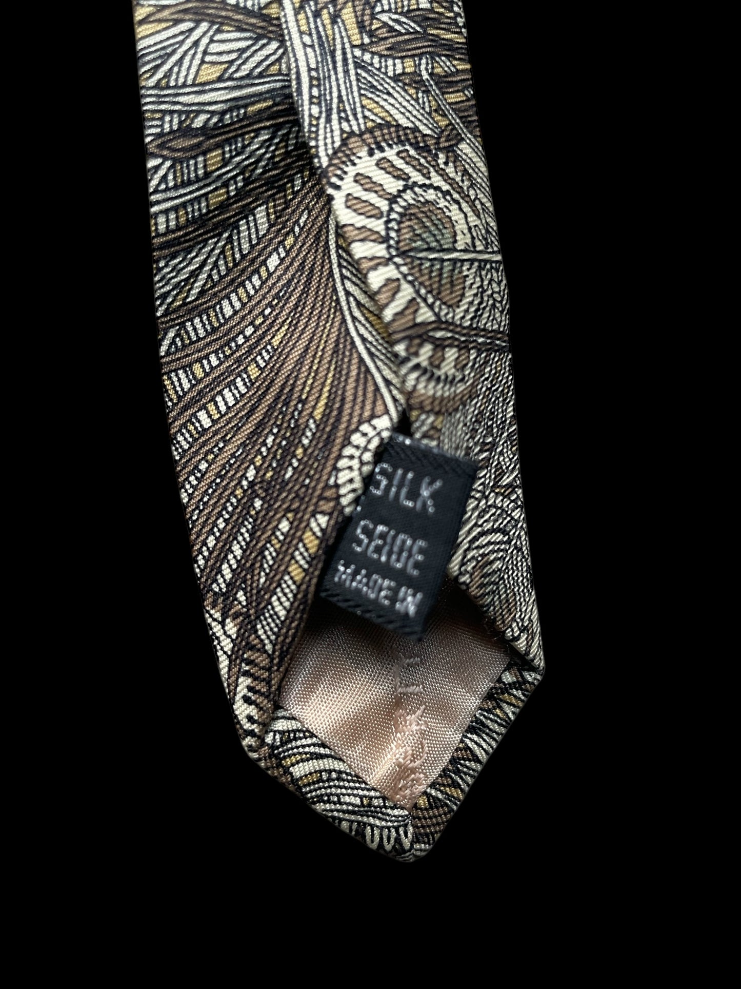 LIBERTY Vintage Brown Peacock Feathers Silk Tie (9.4 cm by 151 cm) Medium Front Size
