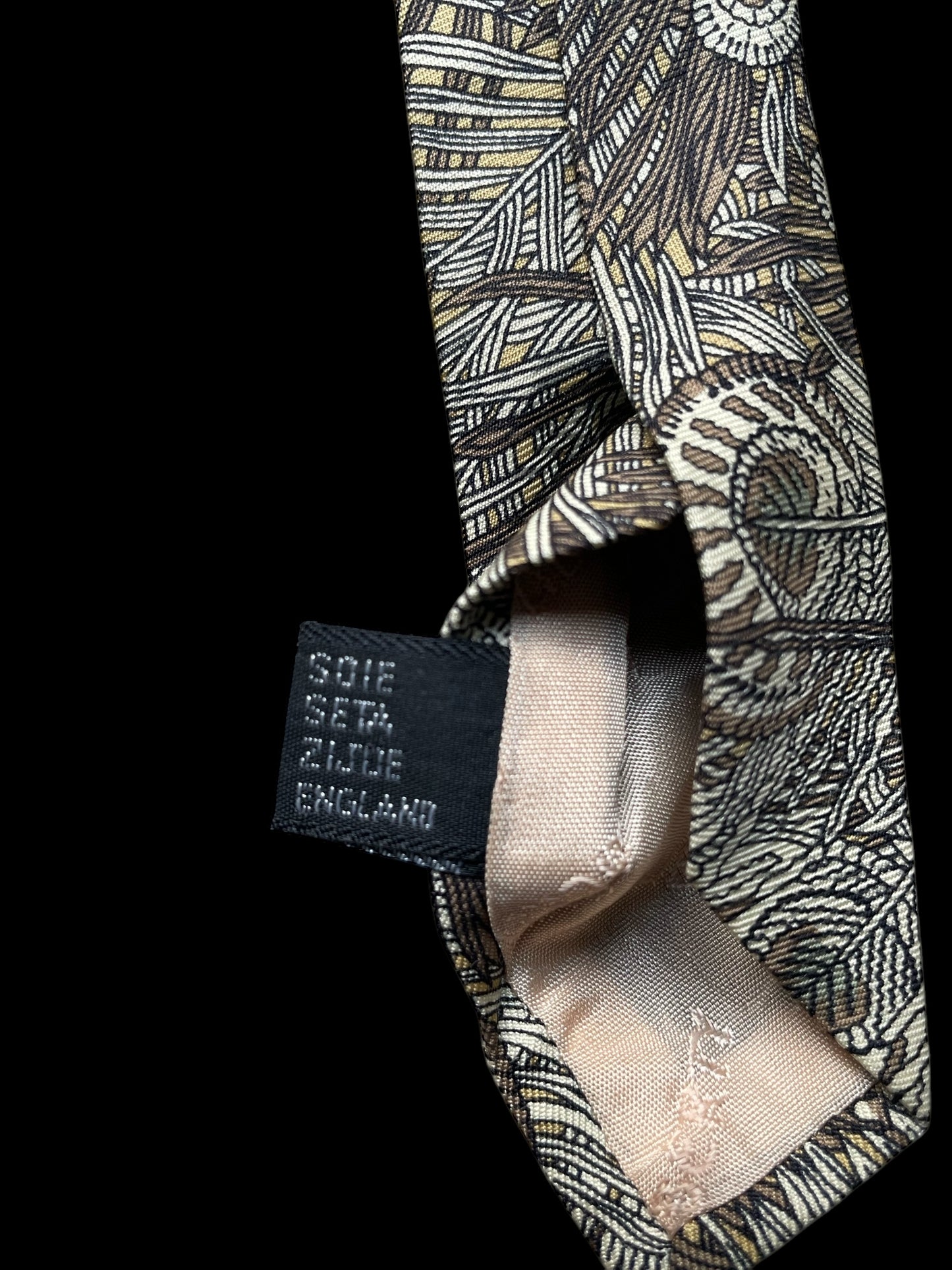 LIBERTY Vintage Brown Peacock Feathers Silk Tie (9.4 cm by 151 cm) Medium Front Size