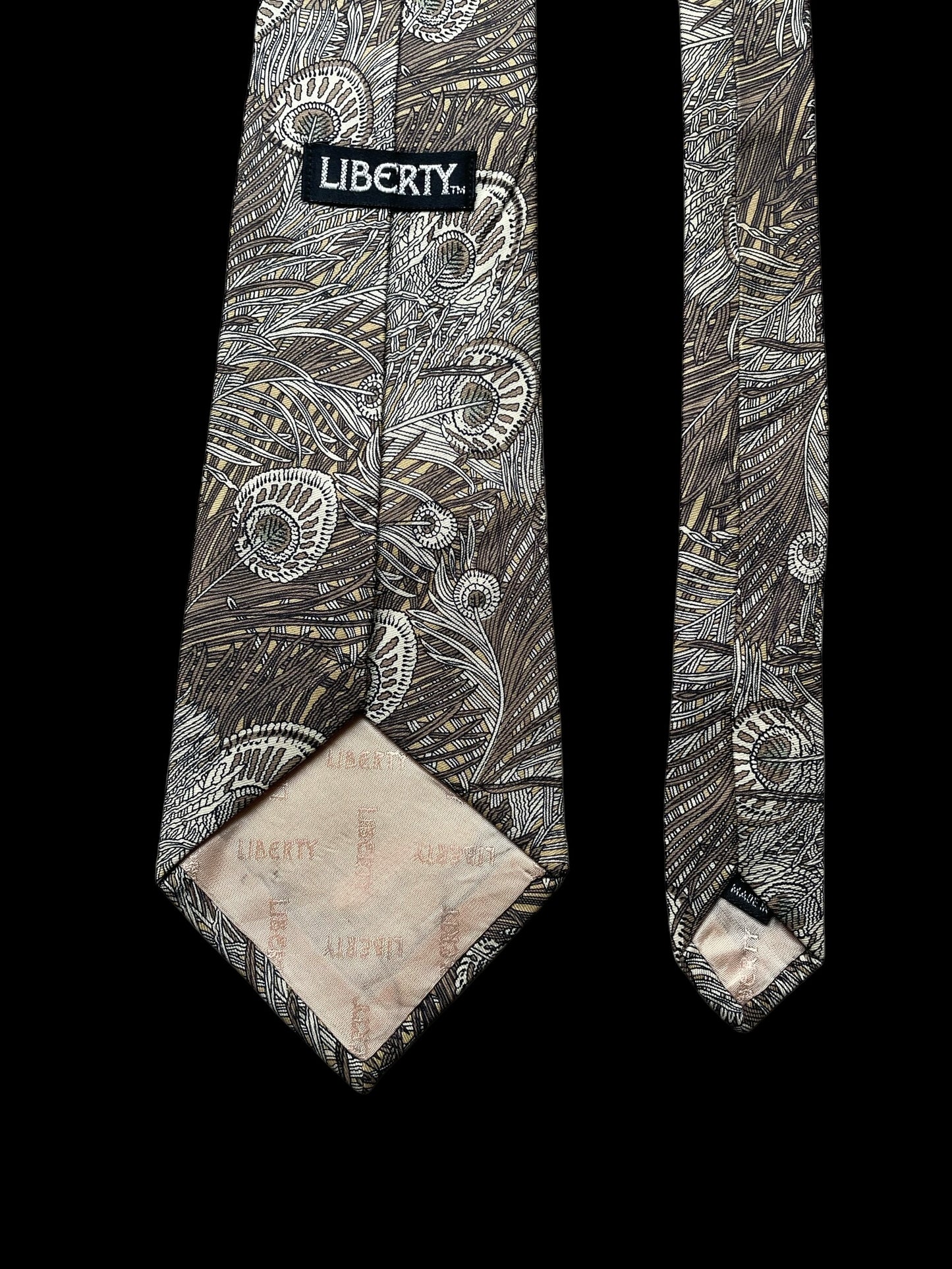 LIBERTY Vintage Brown Peacock Feathers Silk Tie (9.4 cm by 151 cm) Medium Front Size