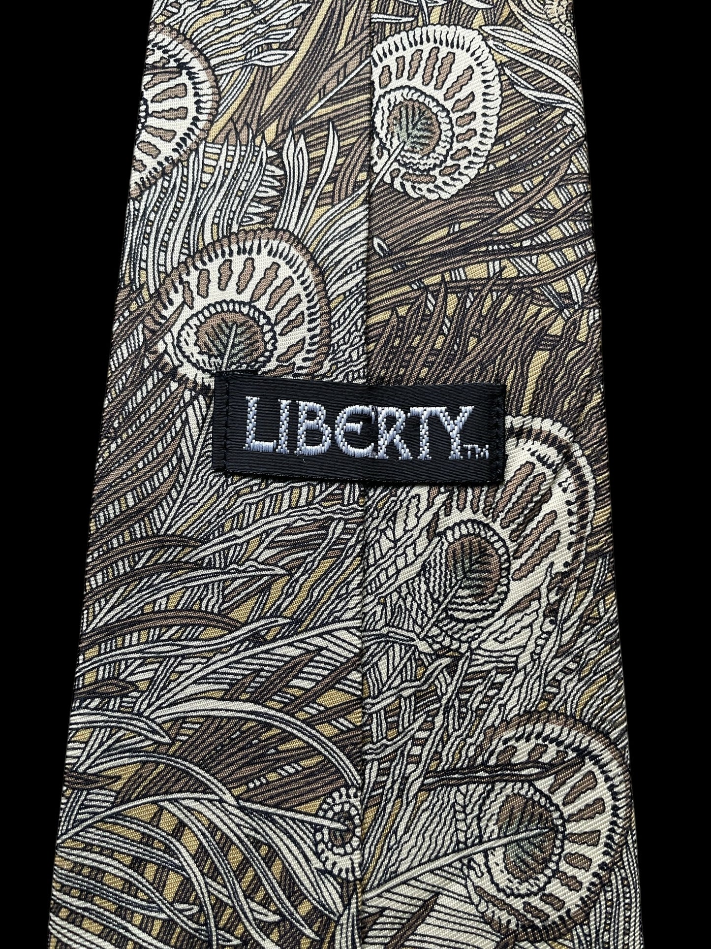 LIBERTY Vintage Brown Peacock Feathers Silk Tie (9.4 cm by 151 cm) Medium Front Size
