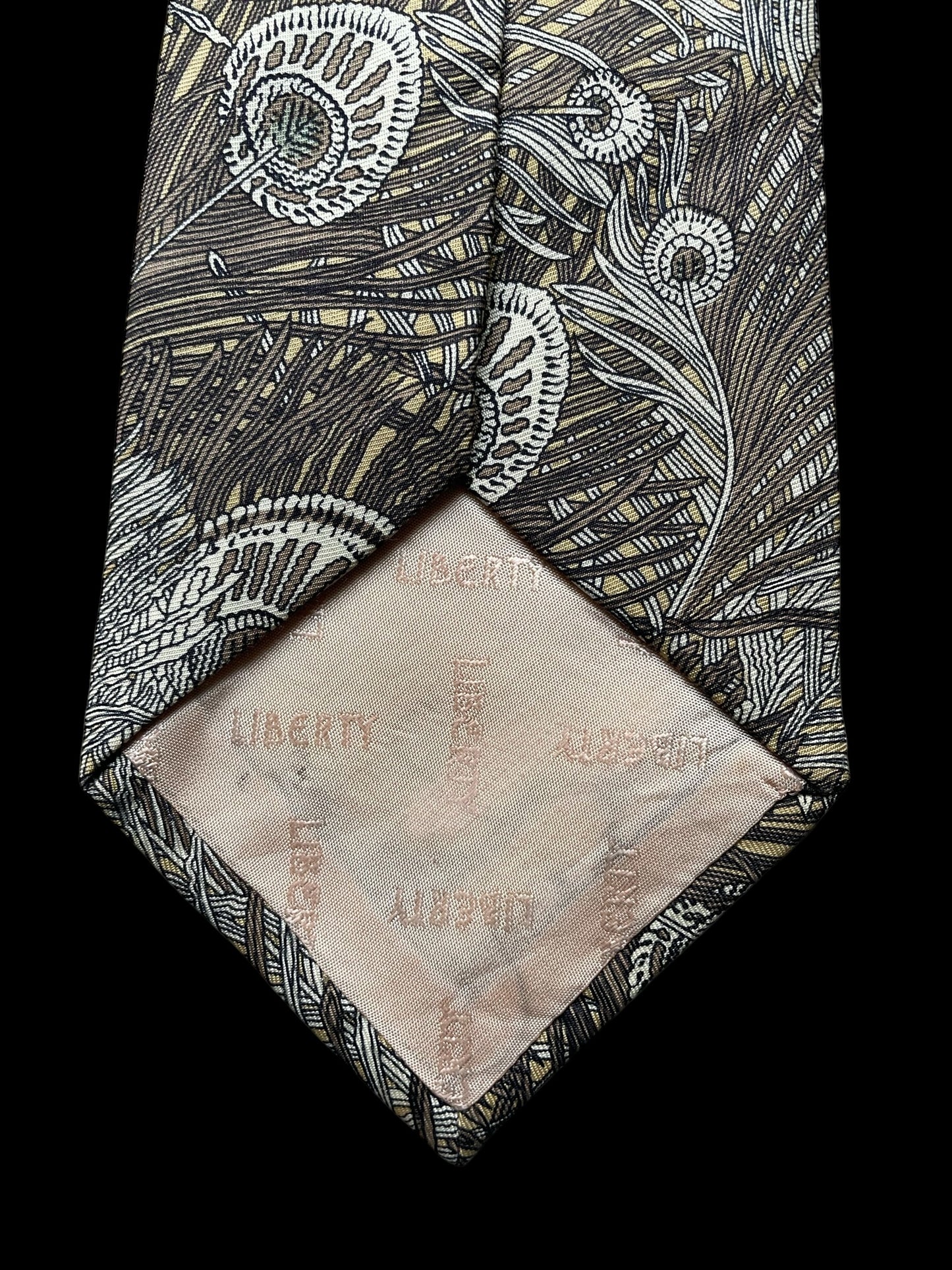 LIBERTY Vintage Brown Peacock Feathers Silk Tie (9.4 cm by 151 cm) Medium Front Size