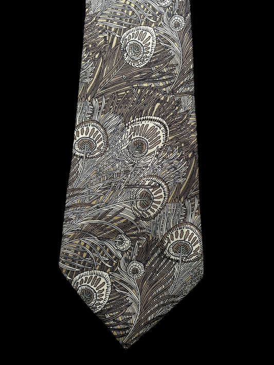 LIBERTY Vintage Brown Peacock Feathers Silk Tie (9.4 cm by 151 cm) Medium Front Size