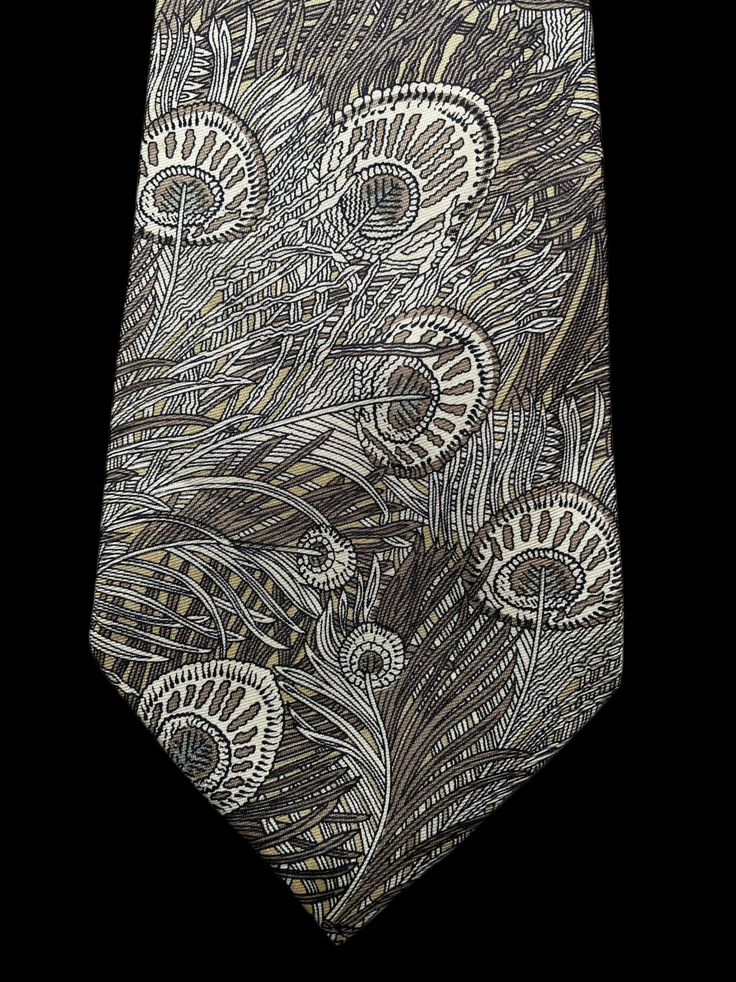 LIBERTY Vintage Brown Peacock Feathers Silk Tie (9.4 cm by 151 cm) Medium Front Size
