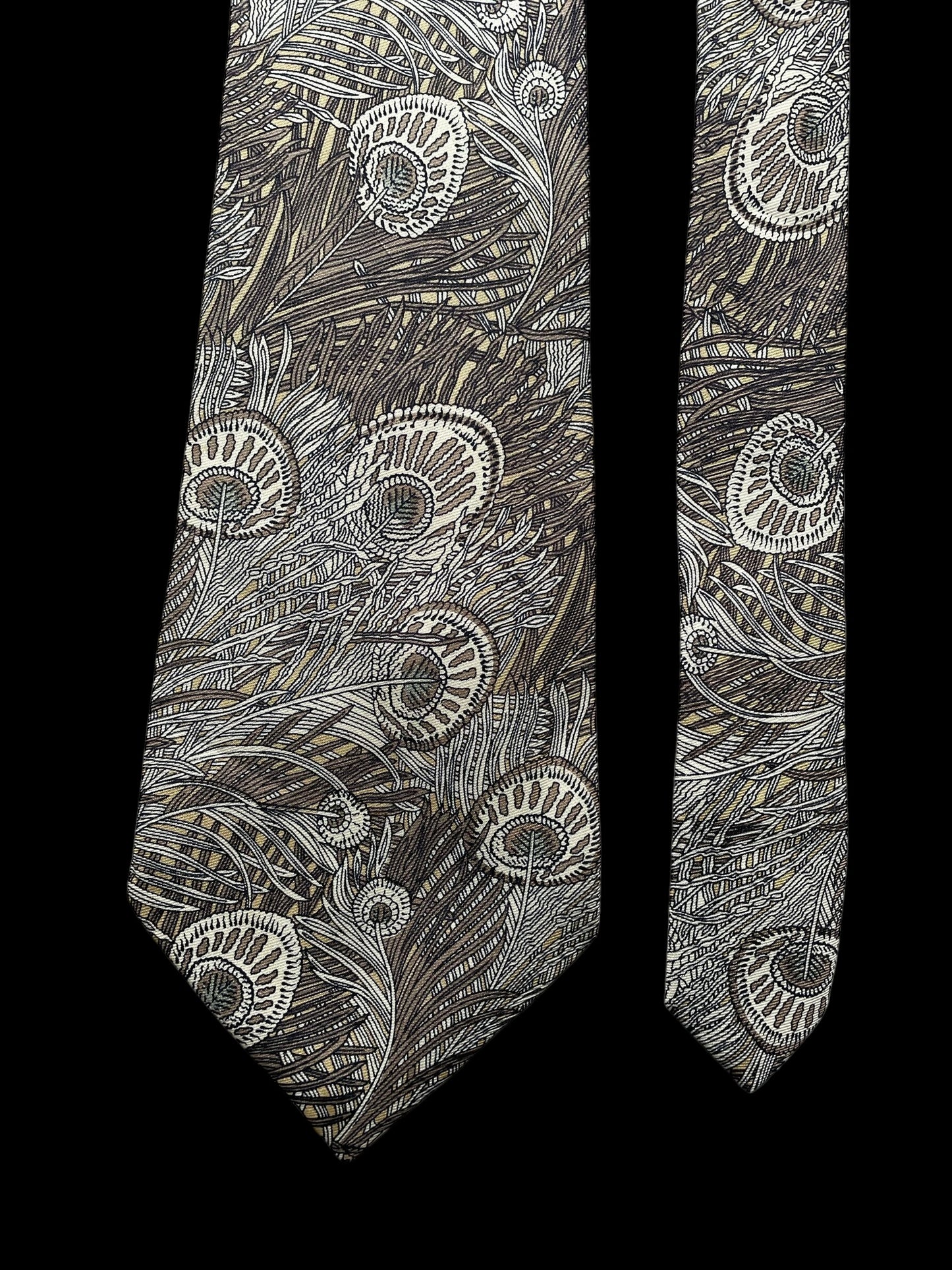 LIBERTY Vintage Brown Peacock Feathers Silk Tie (9.4 cm by 151 cm) Medium Front Size