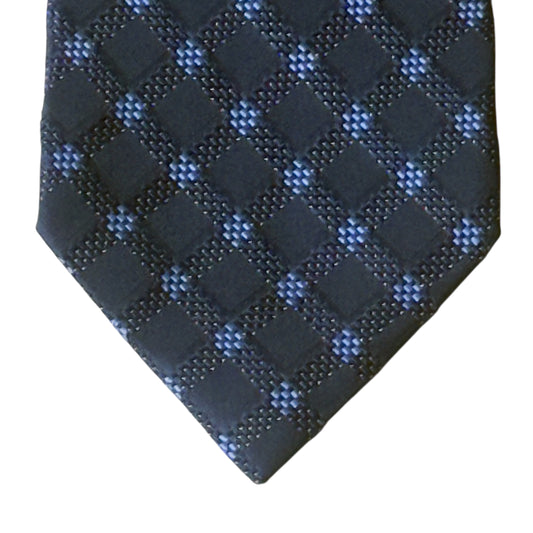 LES COPAINS Vintage Navy Blue Geometric Silk Tie (9.6 cm by 151 cm) Normal Front Size