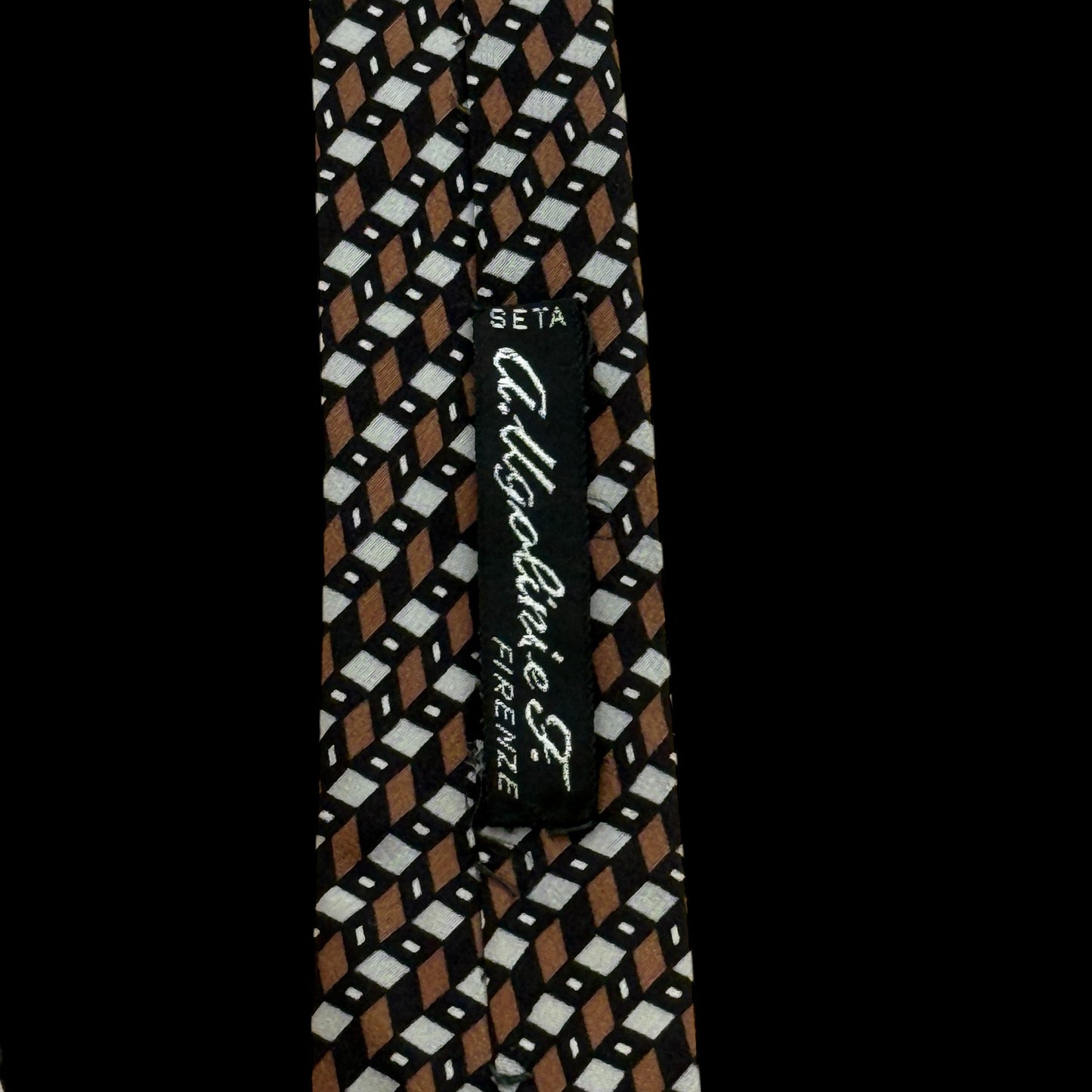 YSL Vintage Brown Geometric Silk Tie (10 cm by 139 cm)
