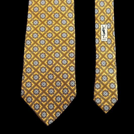 YSL Vintage Yellow Floral Crepe Silk Tie (9.7 cm by 148.5 cm)