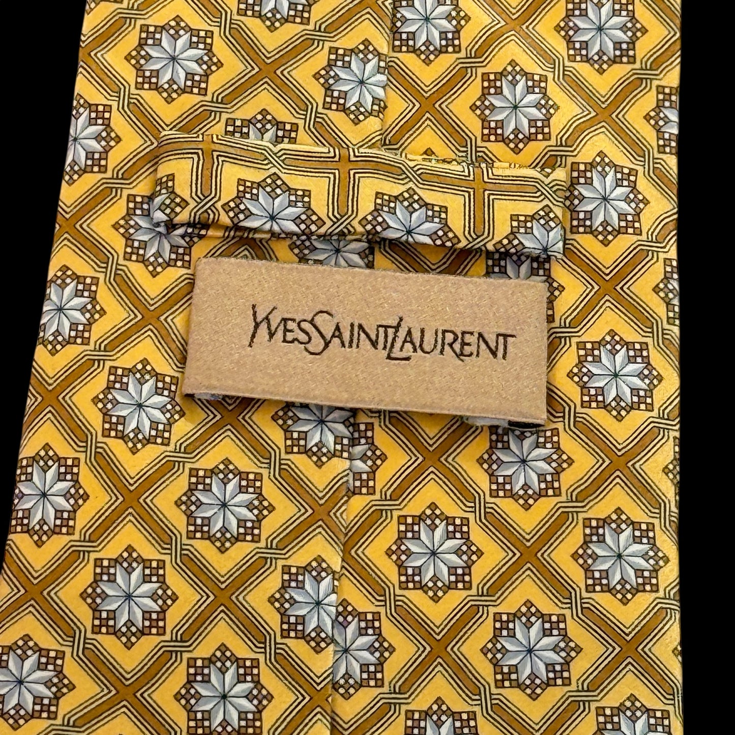 YSL Vintage Yellow Floral Crepe Silk Tie (9.7 cm by 148.5 cm)