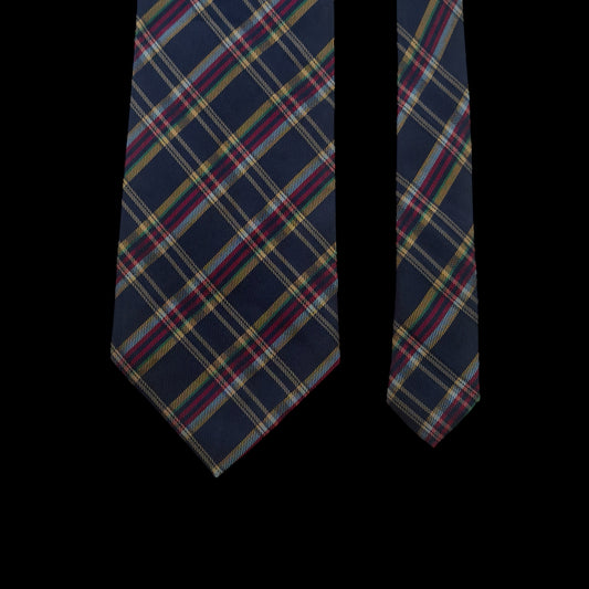 DANIEL HECHTER Vintage Navy Blue Tartan Silk Tie (10.1 cm by 148.5 cm)