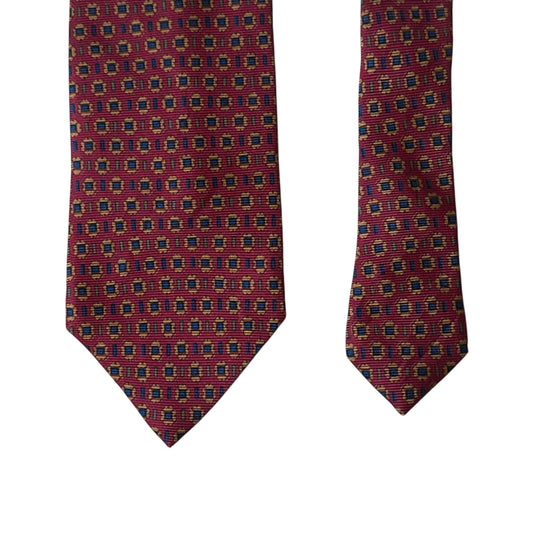 BERTEIL Vintage Burgundy Geometric Dots Silk Tie (10 cm by 151 cm)