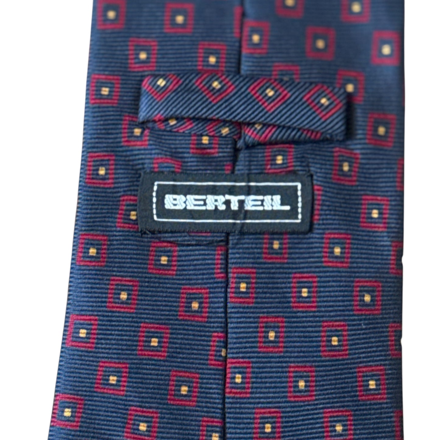 BERTEIL Vintage Navy Blue Geometric Dots Silk Tie (10.2 cm by 153 cm)