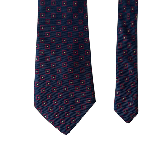 BERTEIL Vintage Navy Blue Geometric Dots Silk Tie (10.2 cm by 153 cm)