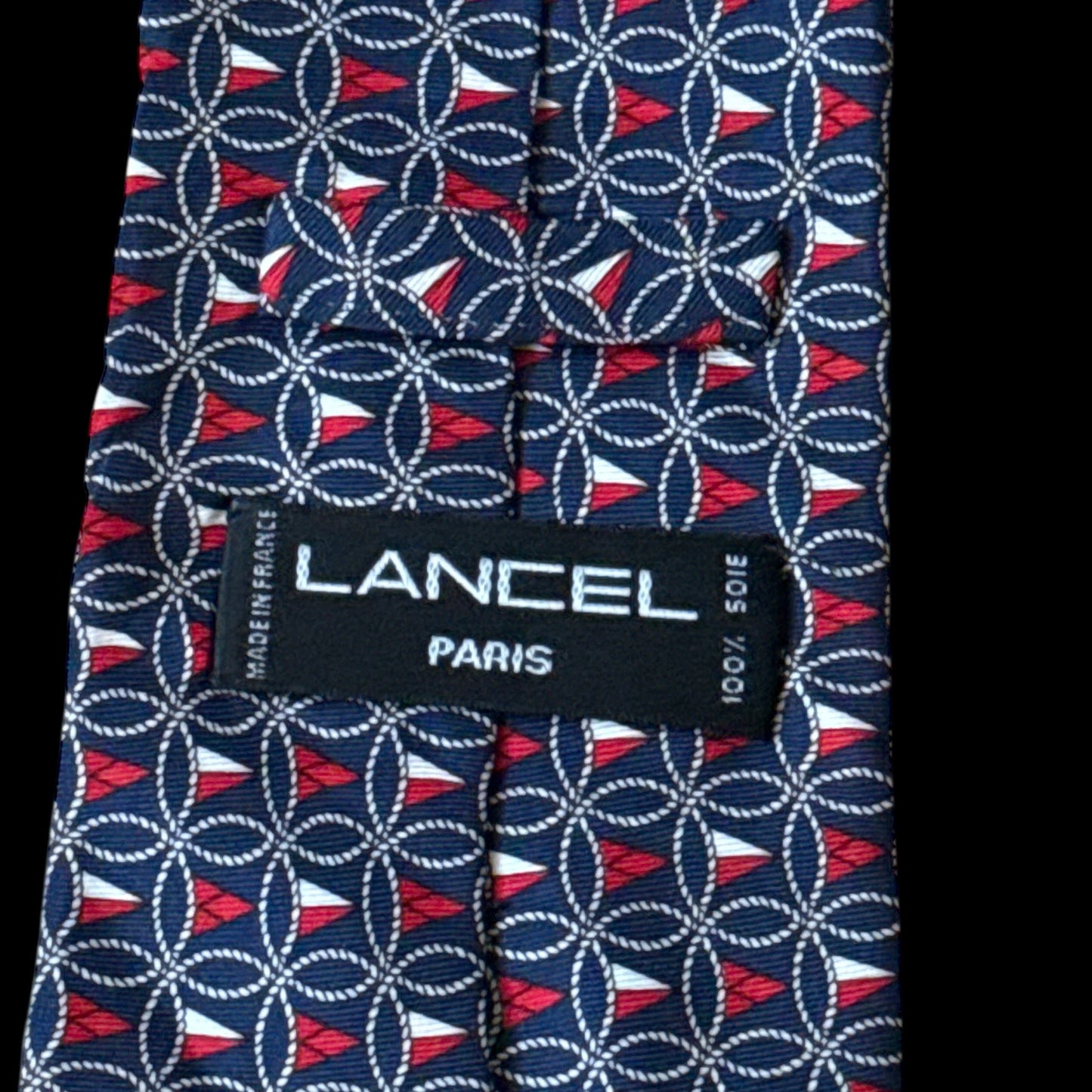 LANCEL Vintage Navy Blue Equestrian Silk Tie (9.5 cm by 149.5 cm)