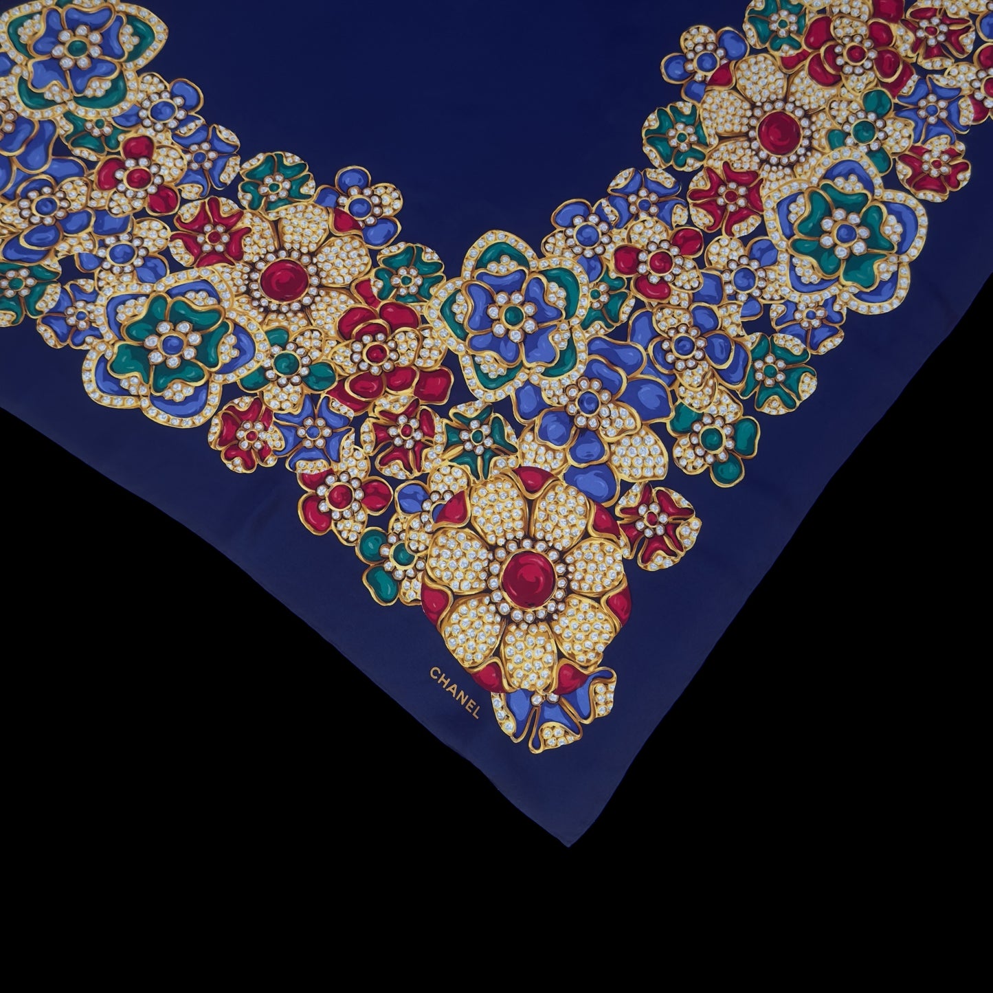 CHANEL Vintage Navy Blue Crepe Silk Scarf (86 cm by 84 cm)