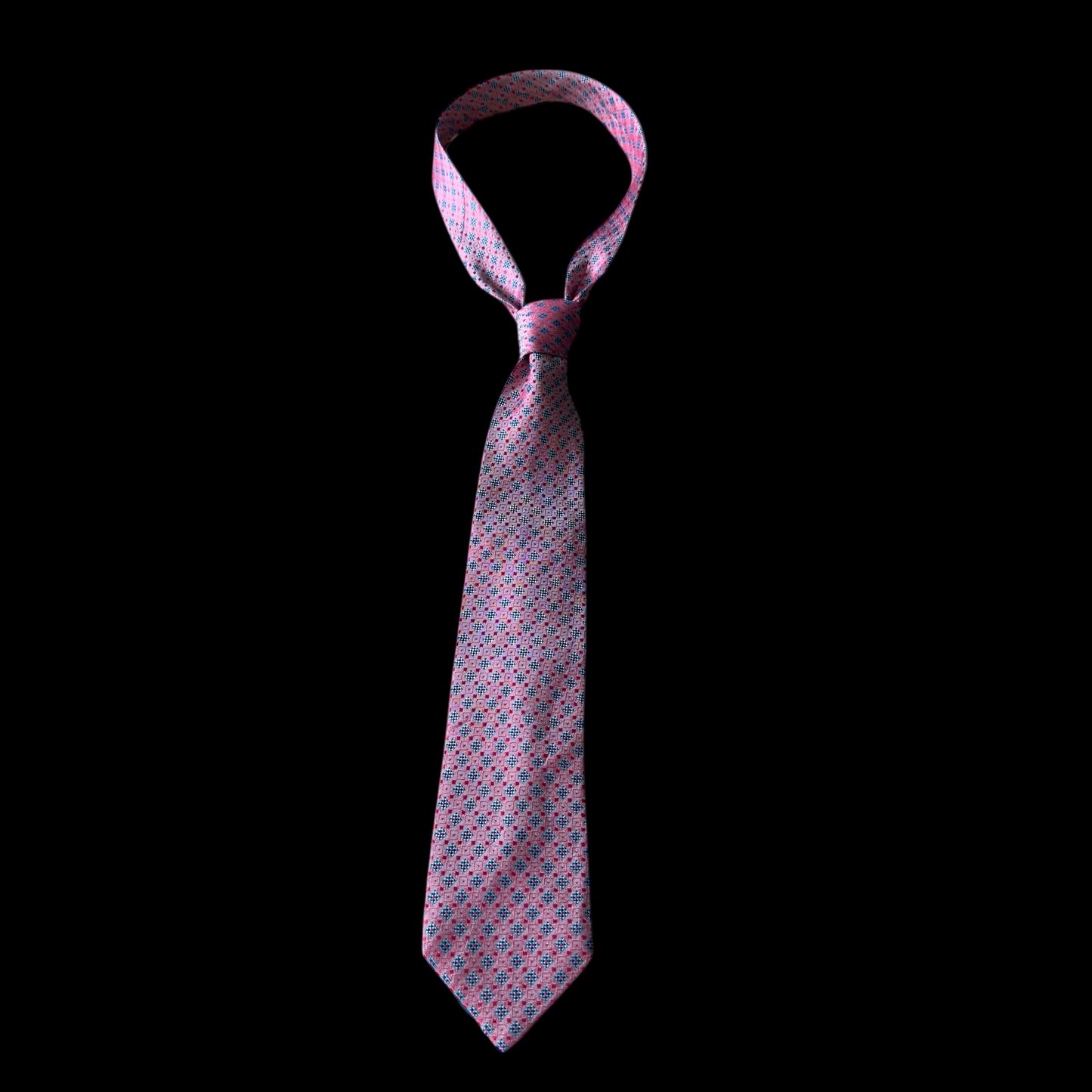 YSL Vintage Metallic Pink Floral Dots Silk Jacquard Tie (8 cm by 145 cm)