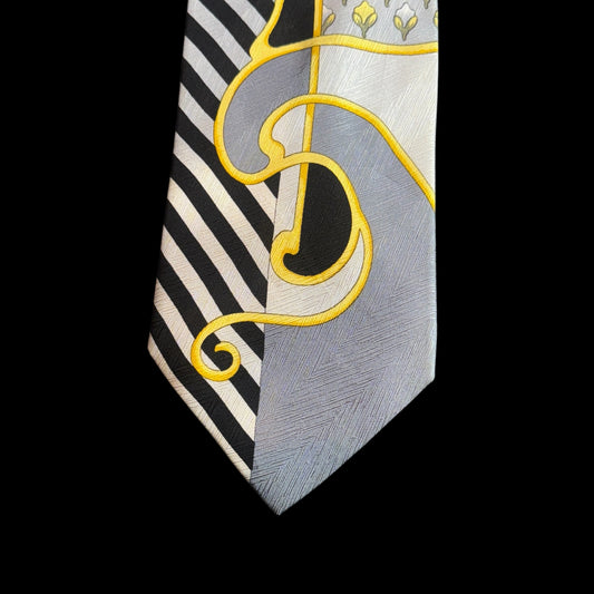 Vintage Silver Novelty Crepe Silk Jacquard Tie By VITALIANO PANCALDI (9.7 cm by 150.5 cm)