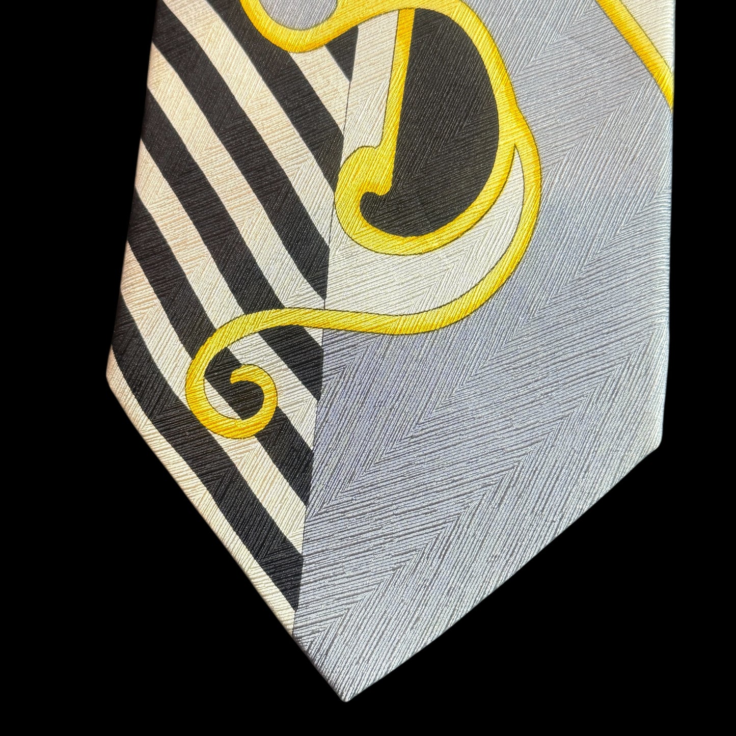 Vintage Silver Novelty Crepe Silk Jacquard Tie By VITALIANO PANCALDI (9.7 cm by 150.5 cm)
