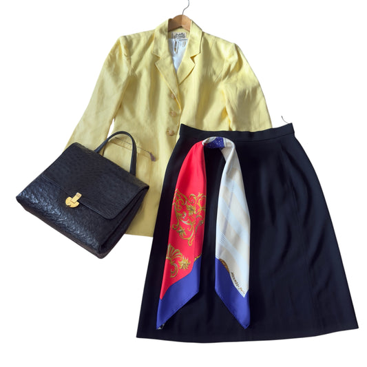 HERMES Vintage Black Wool Skirt. Size 46 (Large).