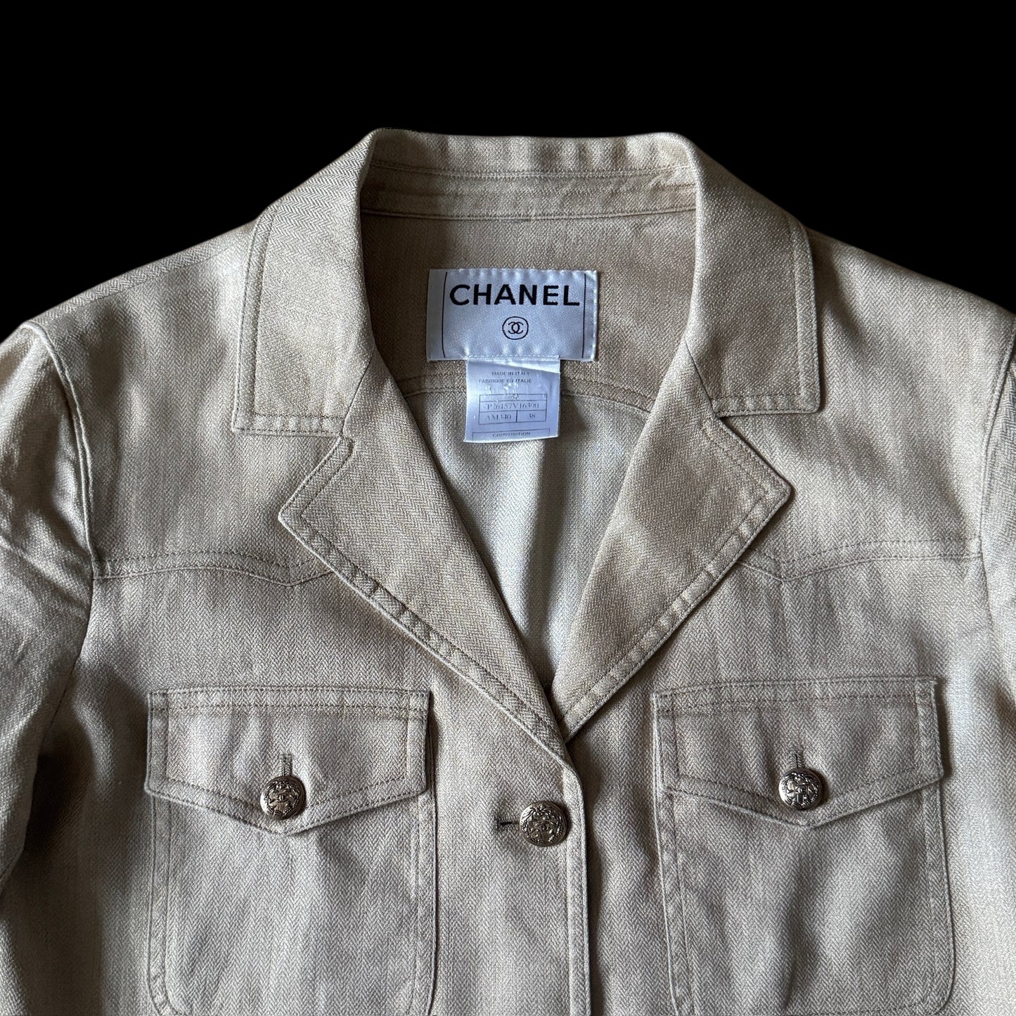 CHANEL Vintage Safari-Style Jacket. Size 38 (Small) Linen/Silk Blended