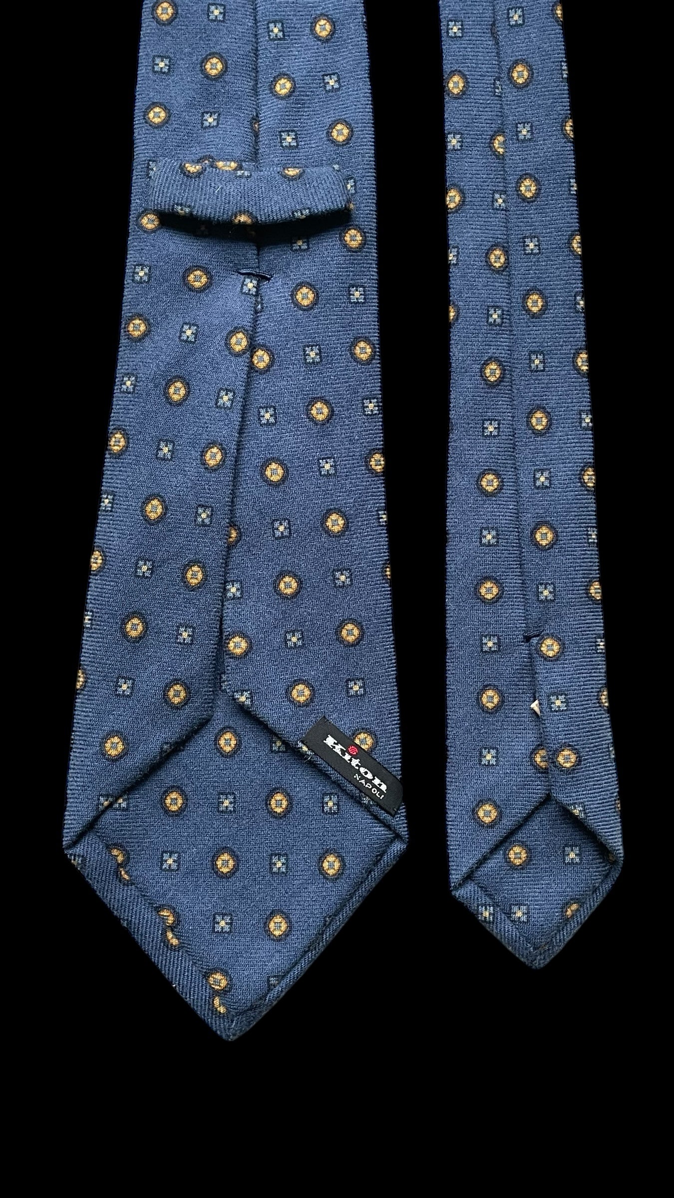 KITON Vintage 7-Fold Blue Dots Cashmere Tie(11 cm by 156 cm) Longer length