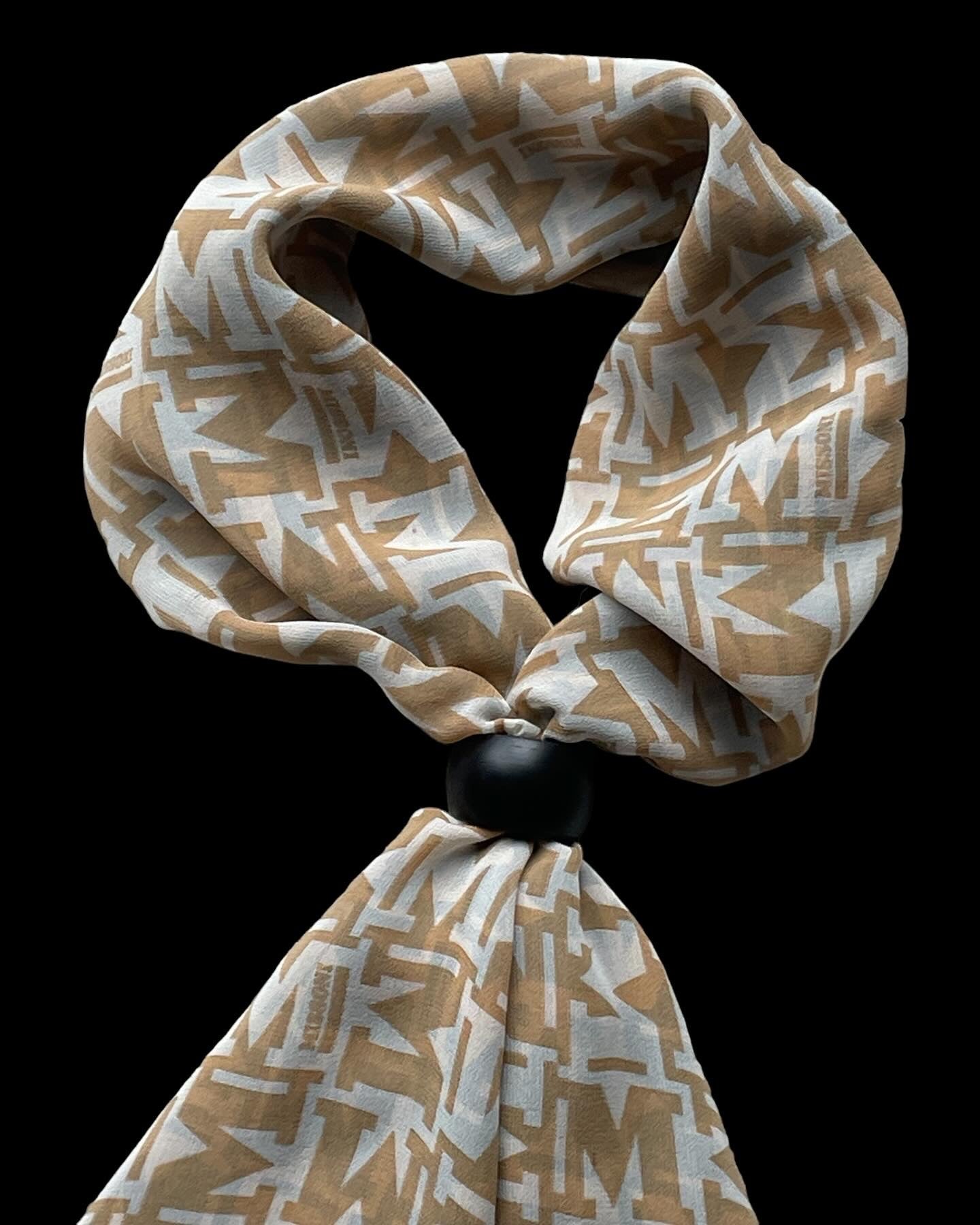 Vintage MISSONI Reversible Beige Logo Silk Chiffon Long Scarf (25 cm by 156.5 cm). Logo printed