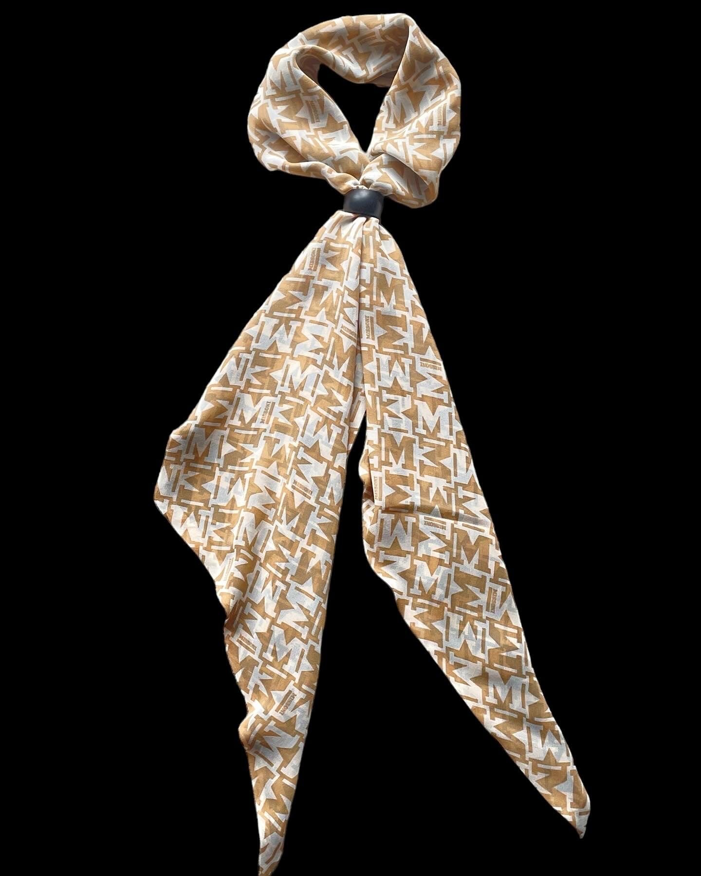 Vintage MISSONI Reversible Beige Logo Silk Chiffon Long Scarf (25 cm by 156.5 cm). Logo printed