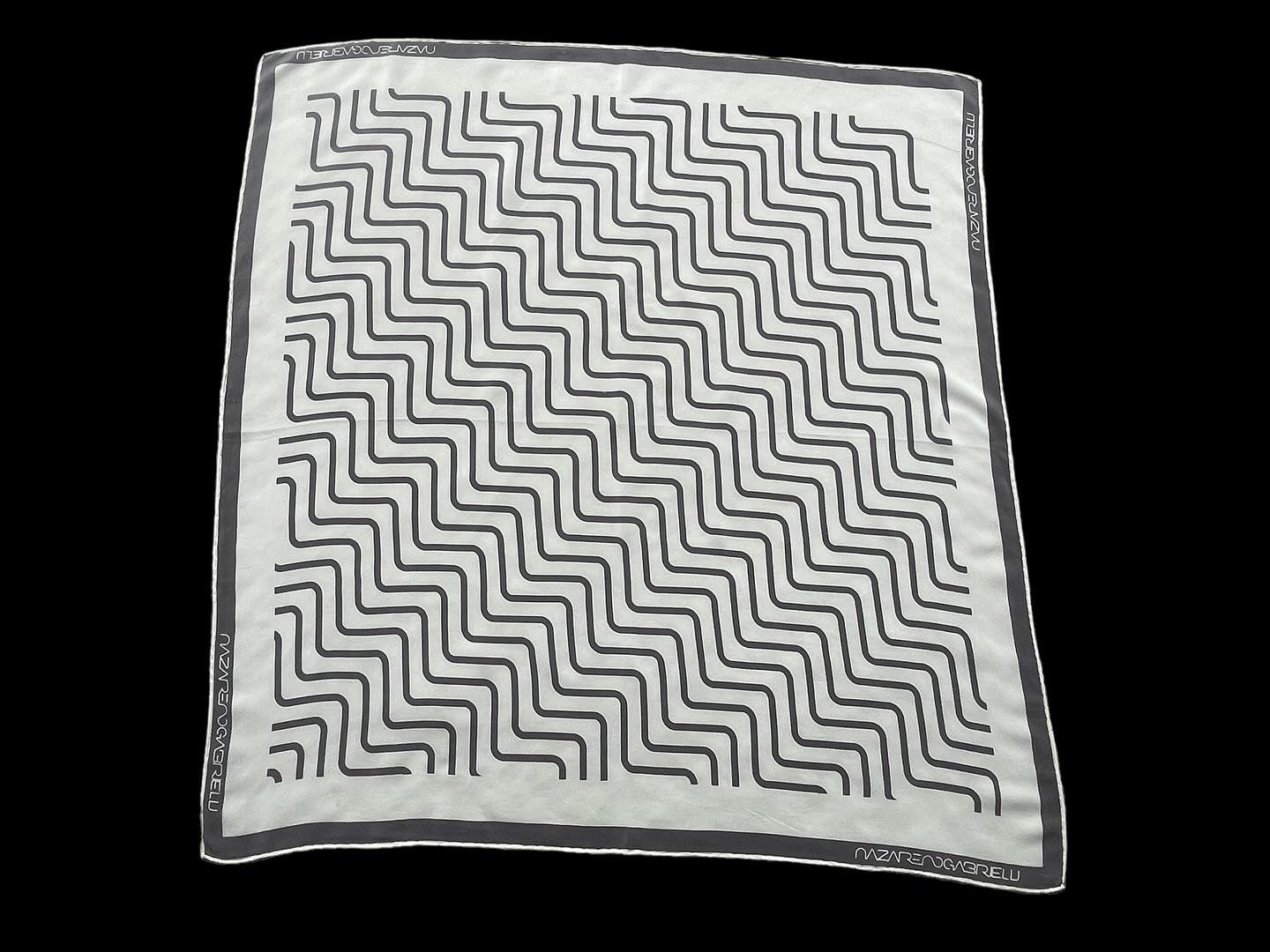 NAZARENO GABRIELLI Vintage White Abstract Stairs Crepe Silk Scarf (87 cm by 83 cm) hand rolled hem.