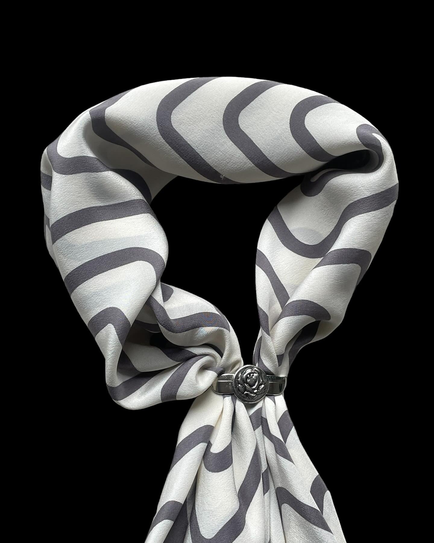 NAZARENO GABRIELLI Vintage White Abstract Stairs Crepe Silk Scarf (87 cm by 83 cm) hand rolled hem.