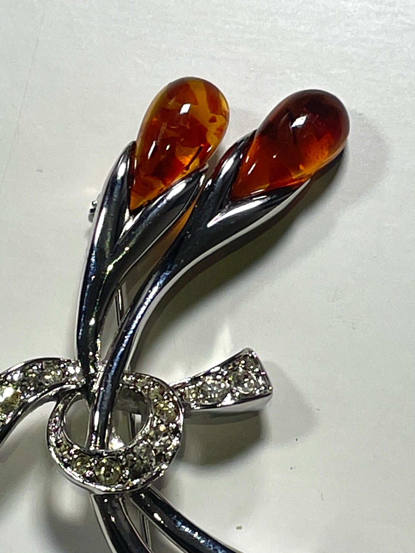 NINA RICCI Vintage Silver Floral Brooch.