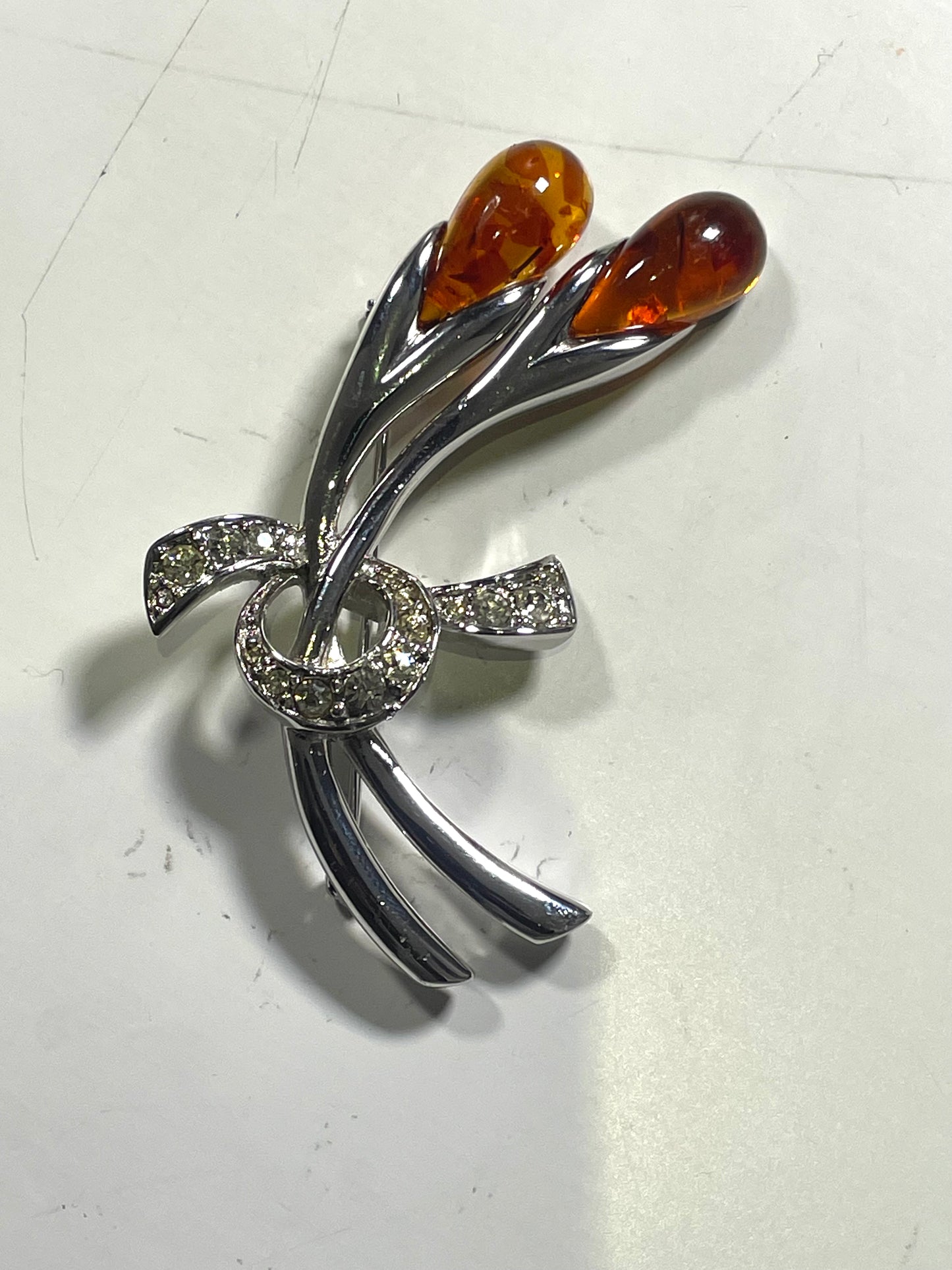 NINA RICCI Vintage Silver Floral Brooch.