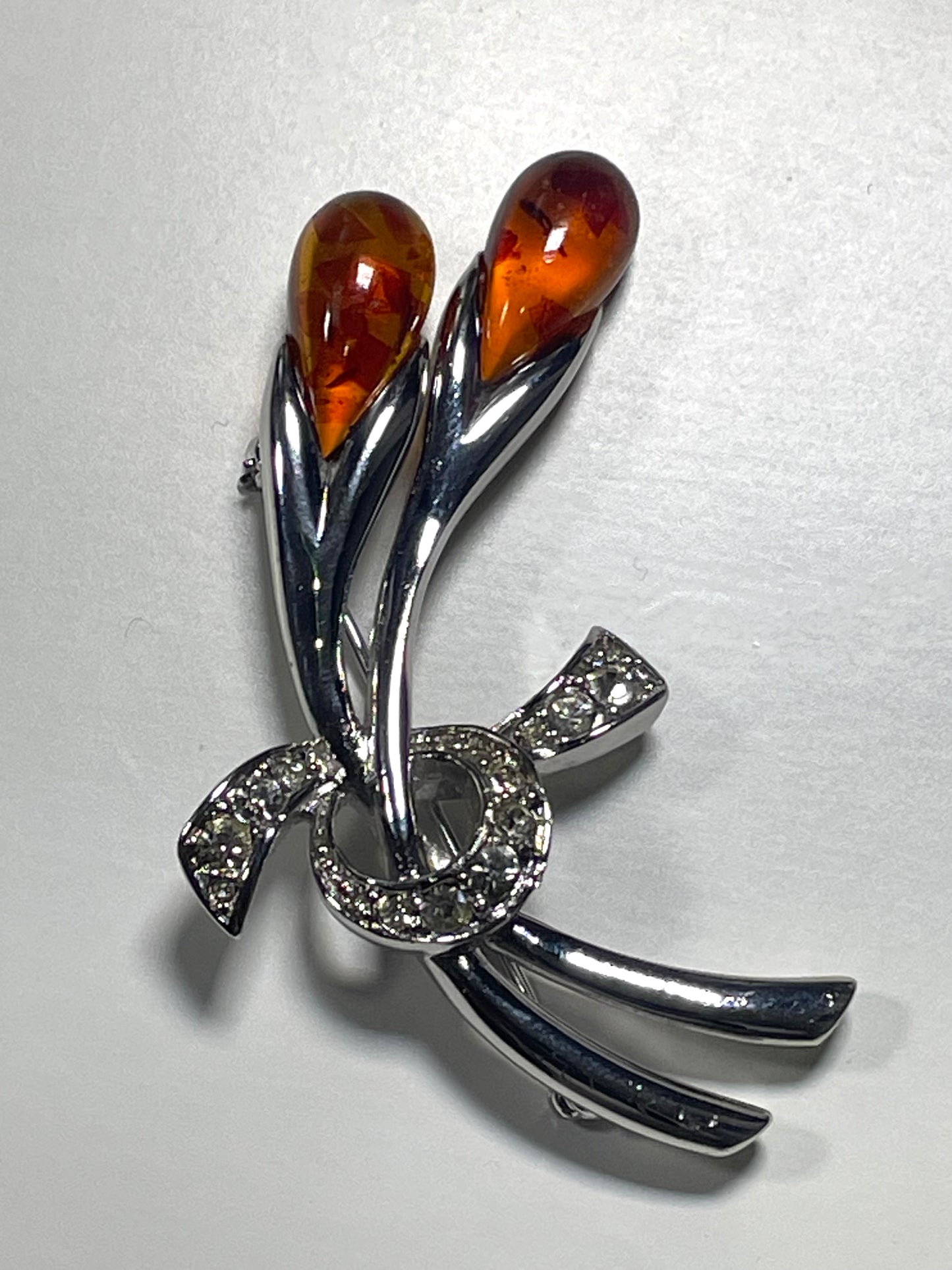 NINA RICCI Vintage Silver Floral Brooch.