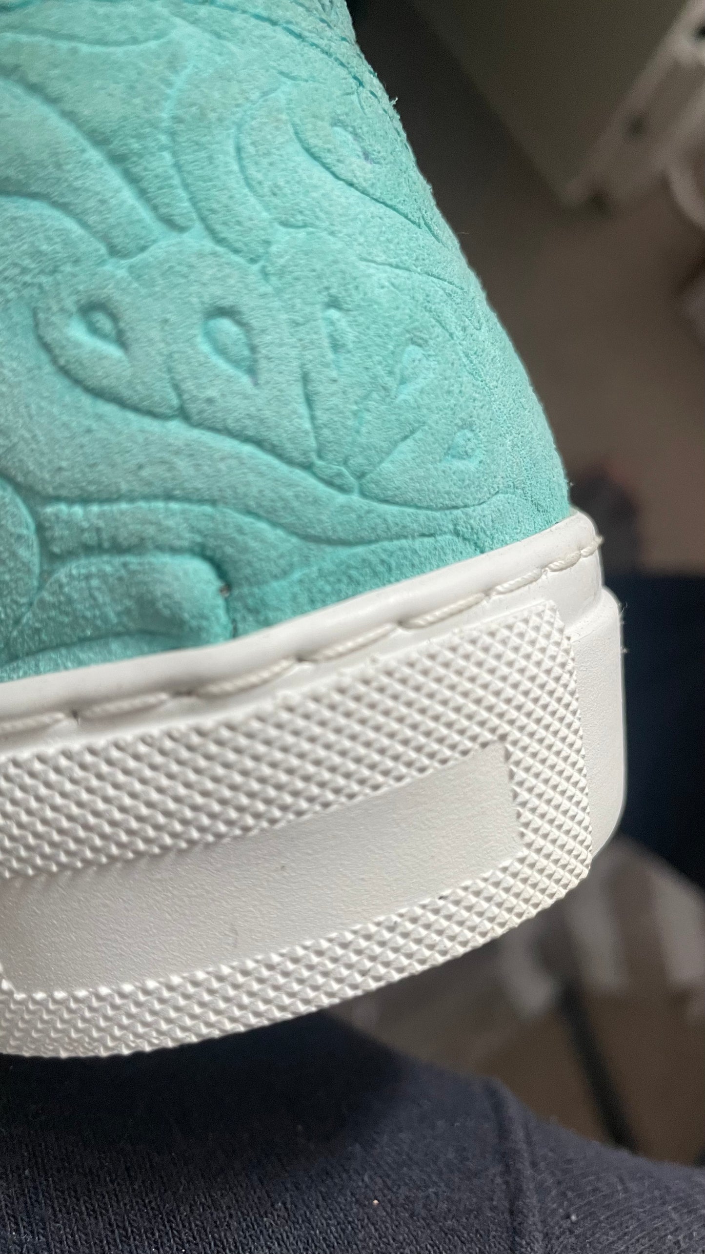 CdG SHIRT Men’s Light Turquoise Suede Abstract Sneakers (U.K. Size10)