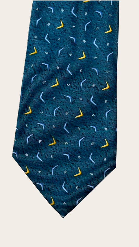 BVLGARI vintage 7-fold teal novelty crepe silk tie.