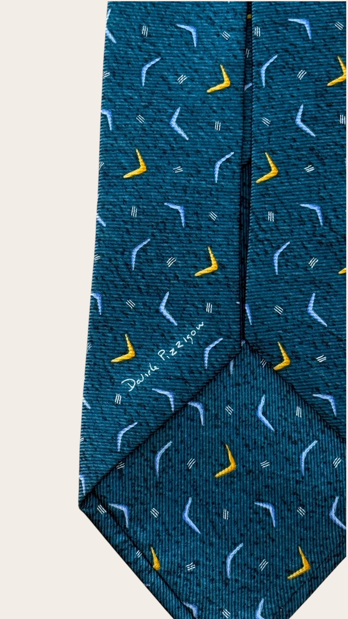 BVLGARI vintage 7-fold teal novelty crepe silk tie.