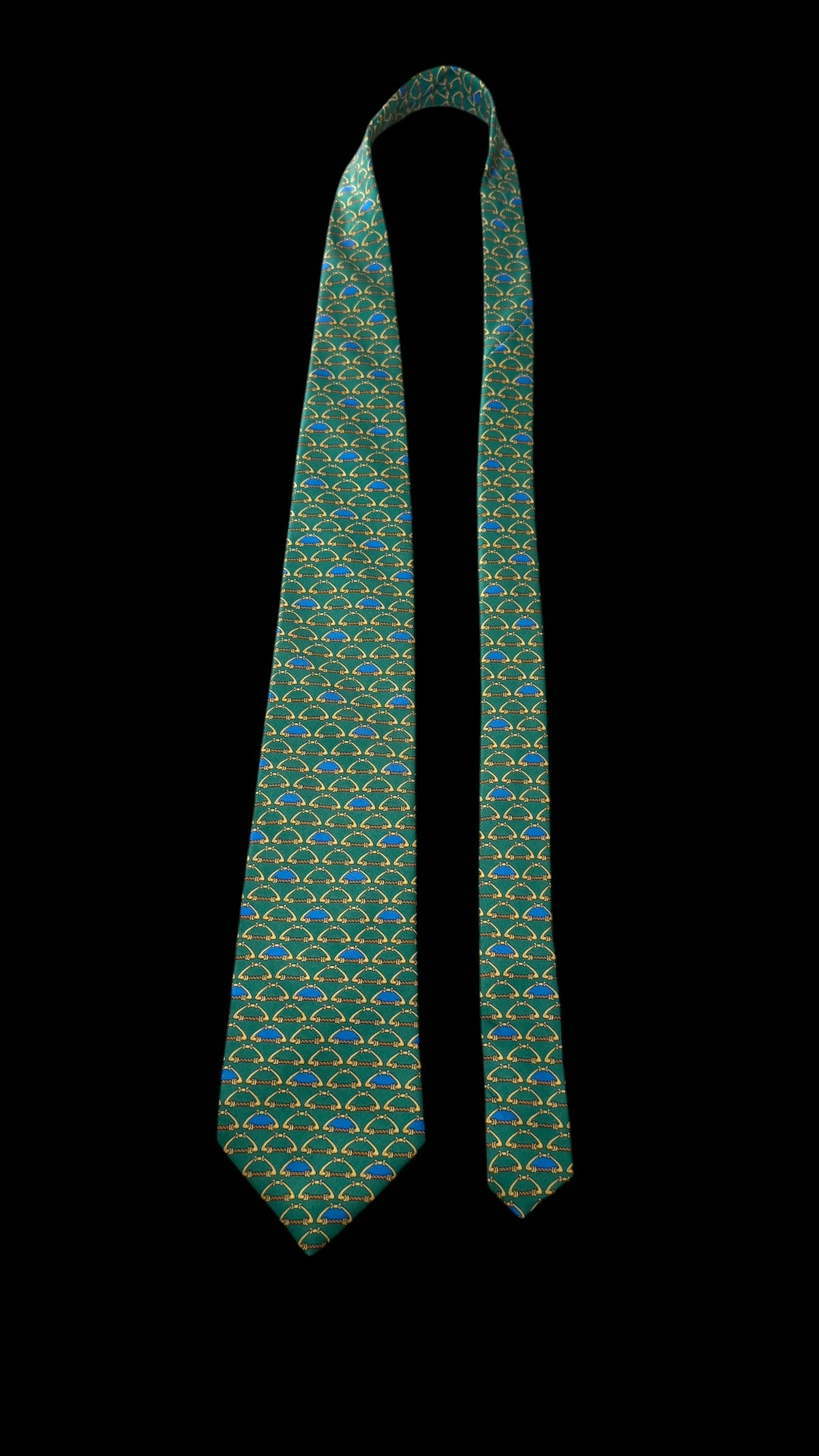 SIMPSON Piccadilly vintage green Equestrian silk tie.