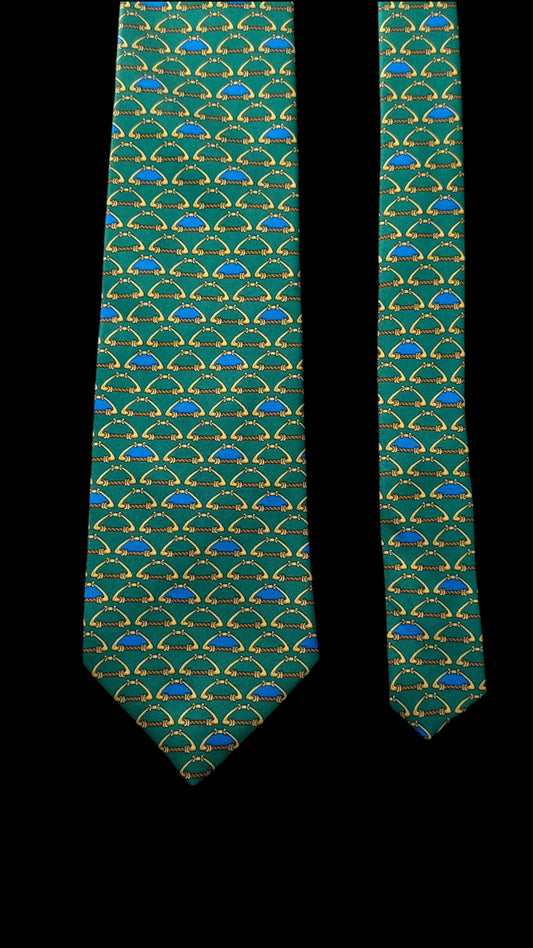 SIMPSON Piccadilly vintage green Equestrian silk tie.