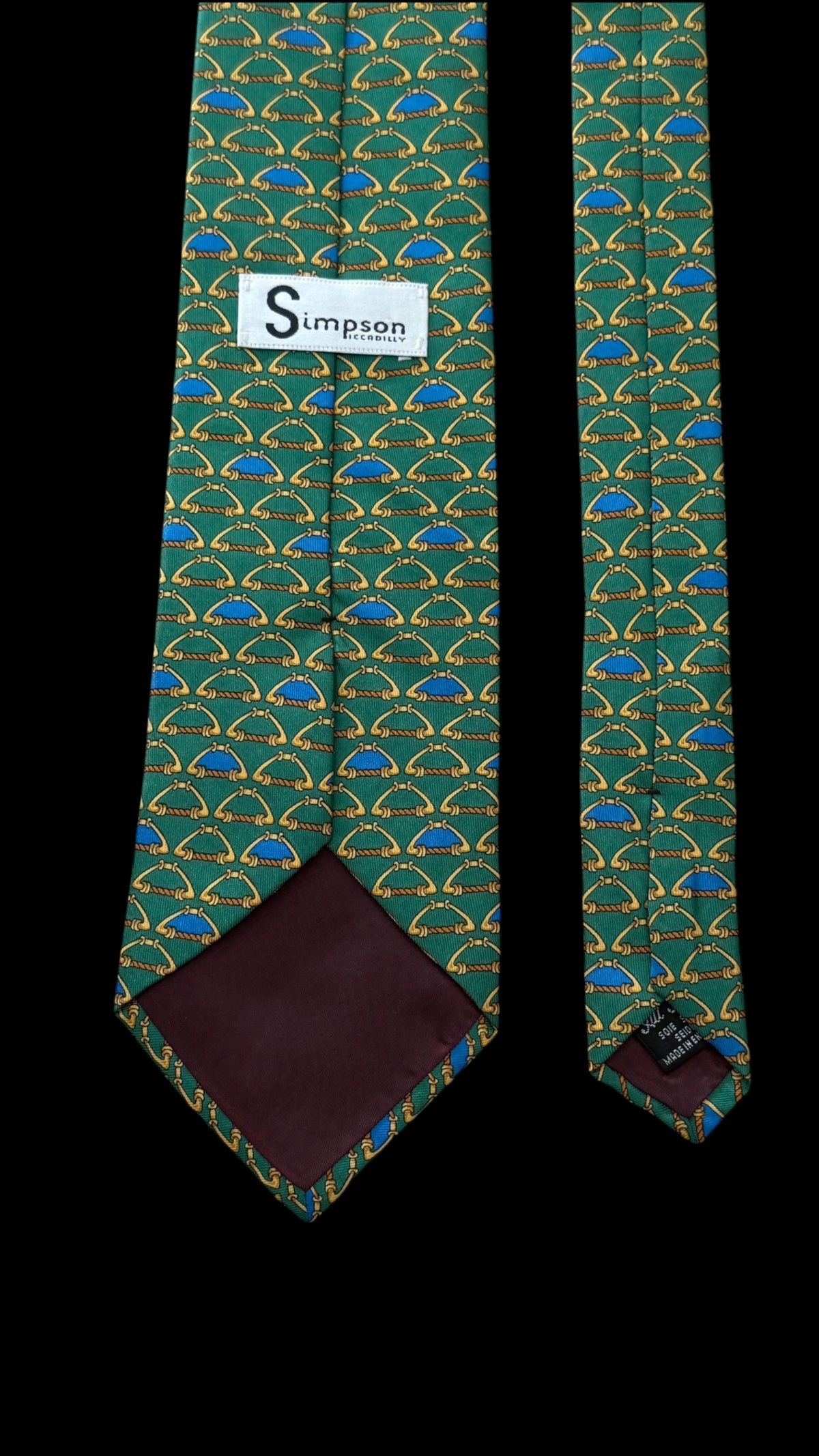 SIMPSON Piccadilly vintage green Equestrian silk tie.