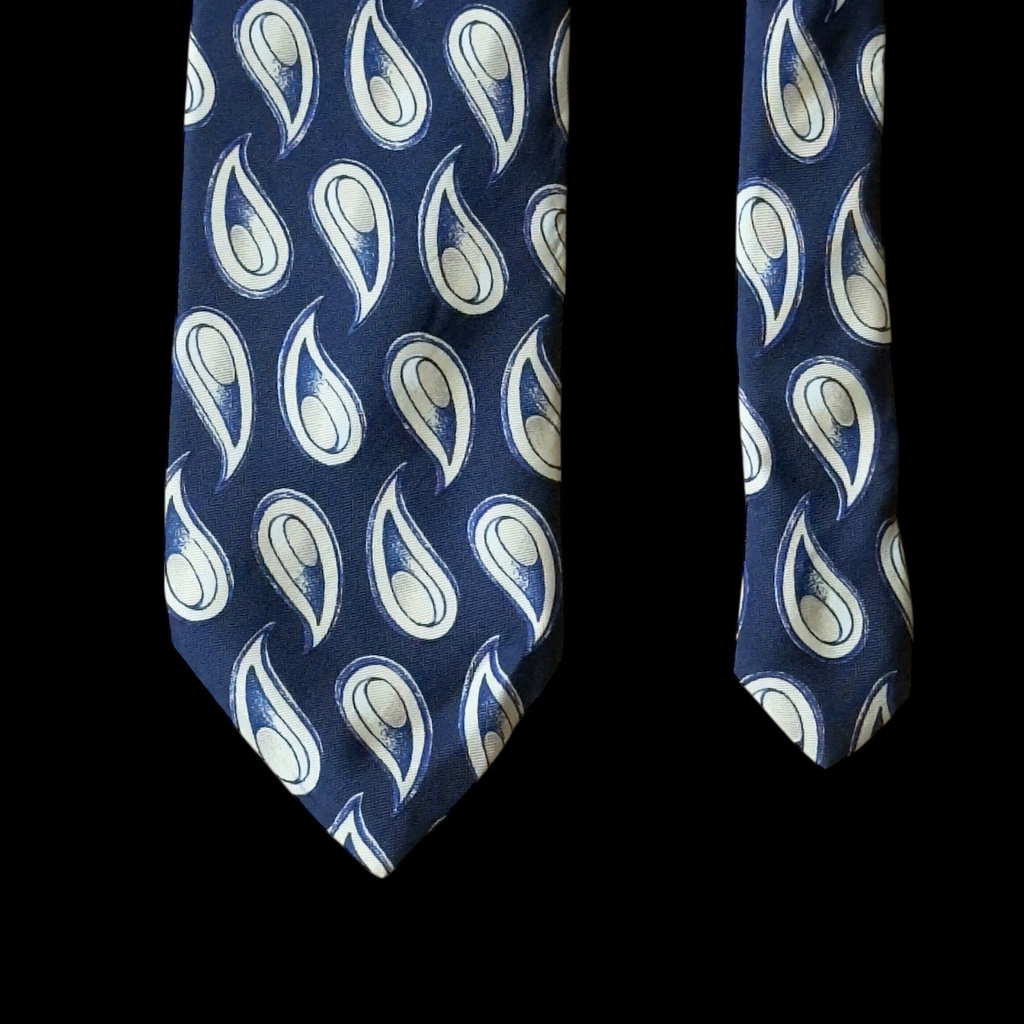 CECIL GEE Vintage Navy Blue Abstract Paisley Silk Tie (9 cm by 151 cm) Normal Front Width.