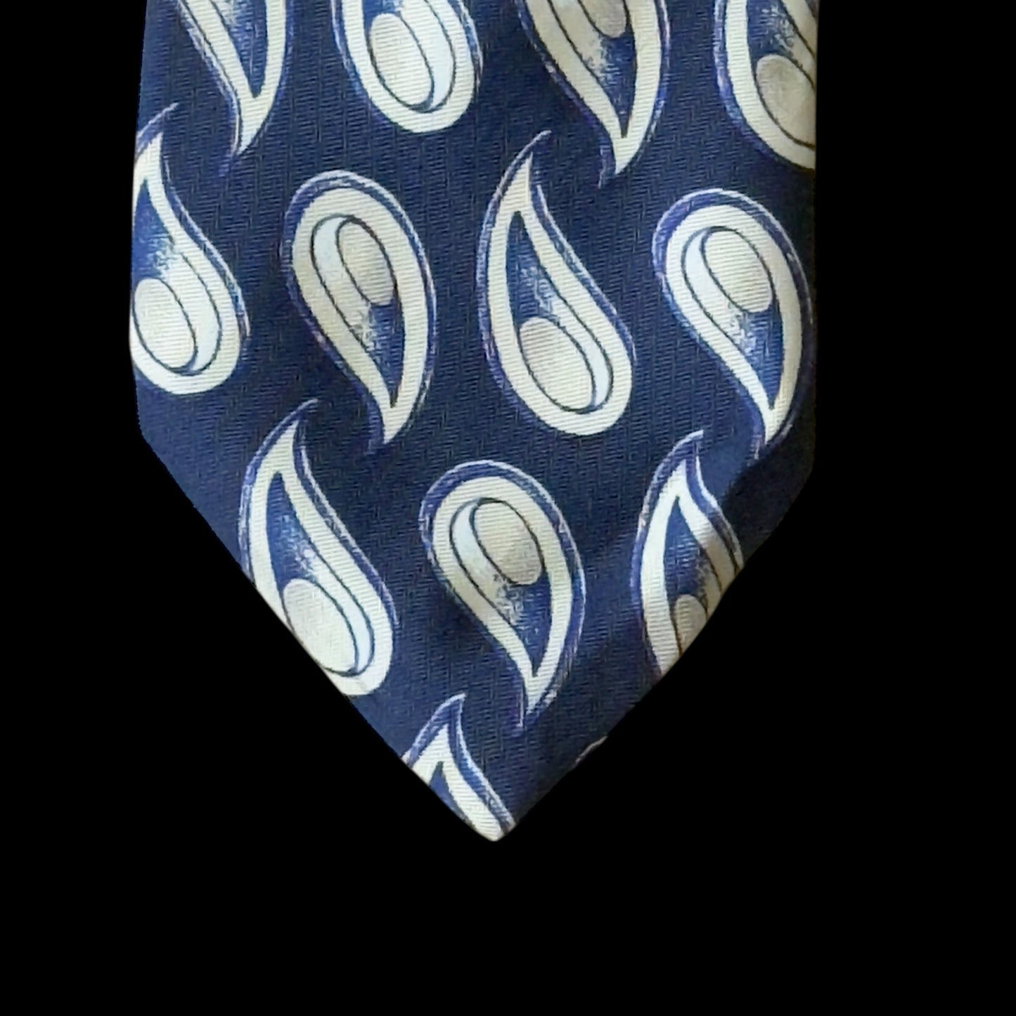 CECIL GEE Vintage Navy Blue Abstract Paisley Silk Tie (9 cm by 151 cm) Normal Front Width.