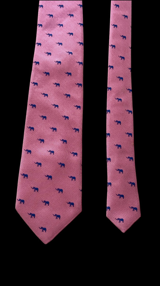 DAVIES & SON pink elephants silk tie