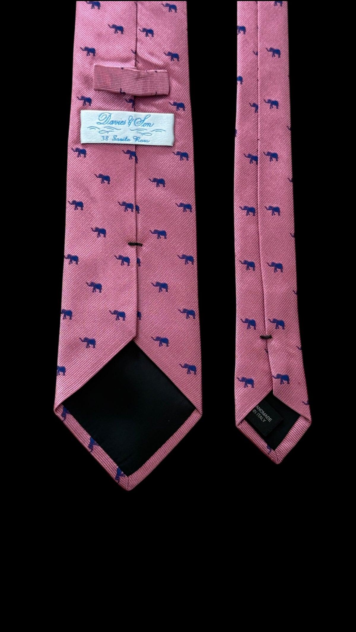 DAVIES & SON pink elephants silk tie