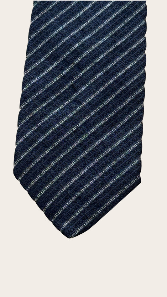 VERSACE vintage navy blue striped silk tie.