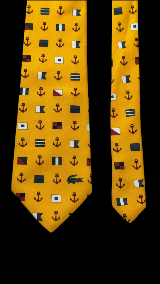 LACOSTE bright yellow nautical silk tie.