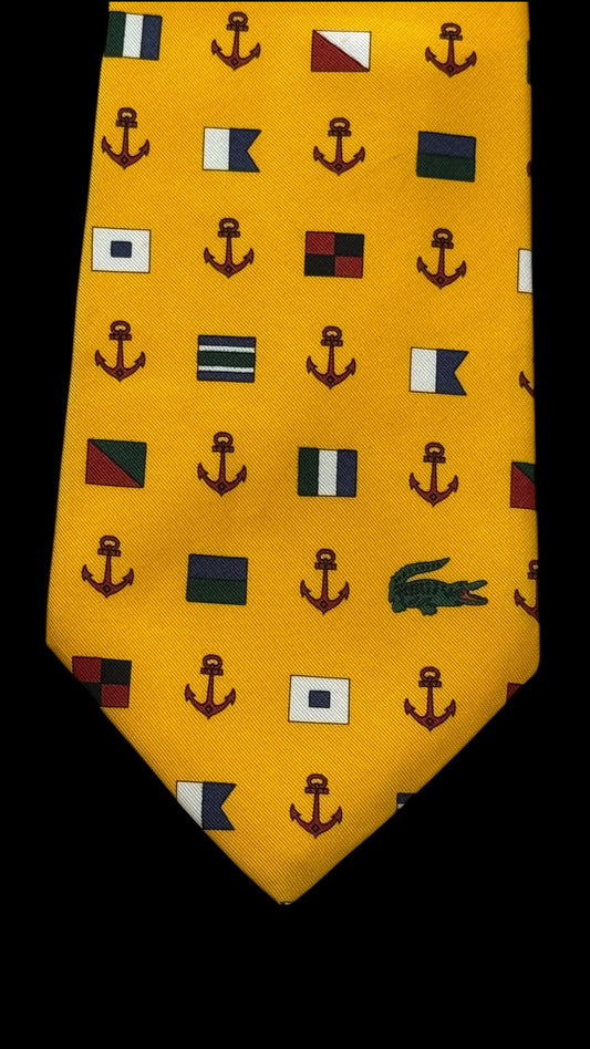 LACOSTE bright yellow nautical silk tie.