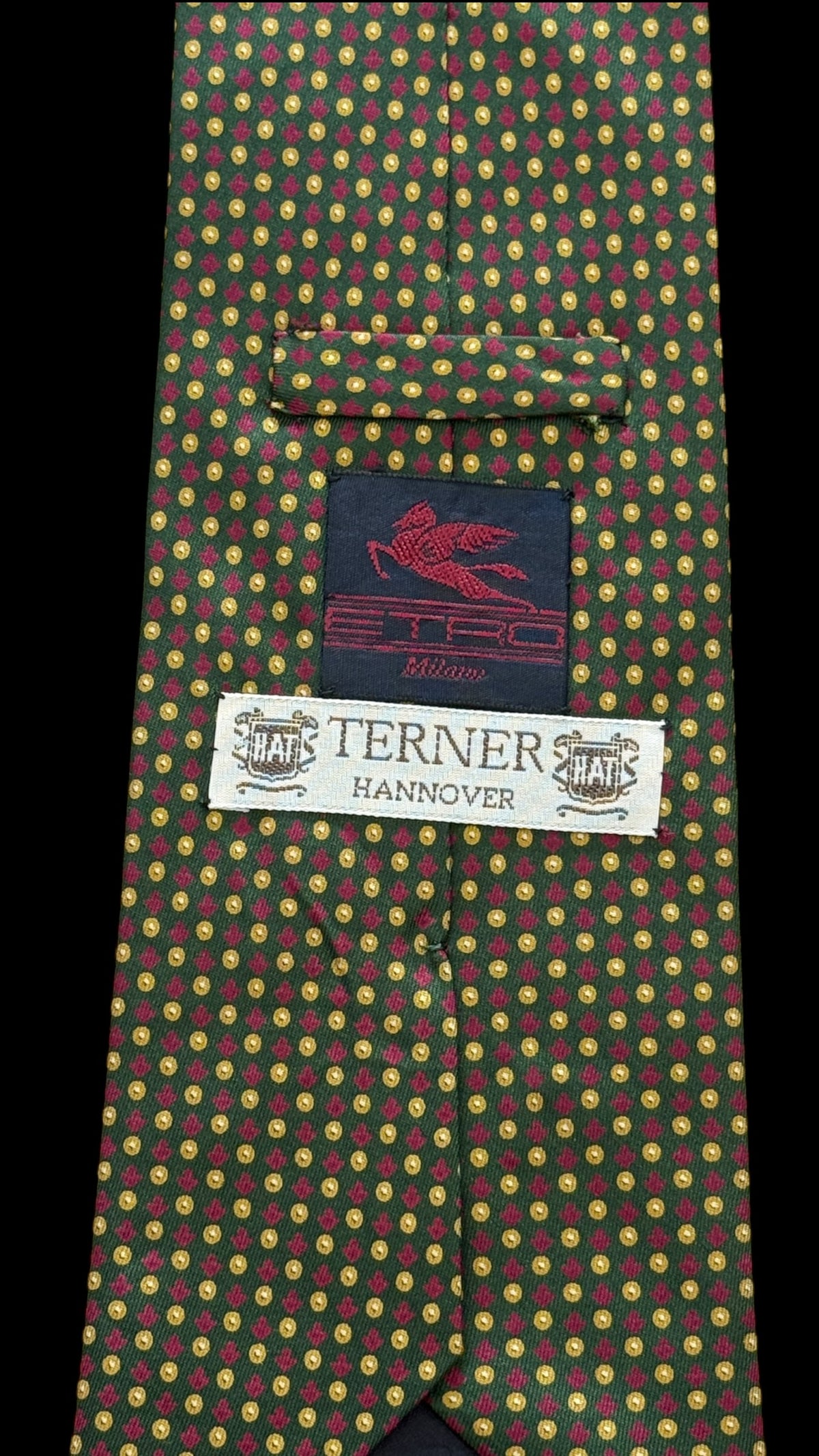 ETRO vintage dark green geometric dots silk tie.