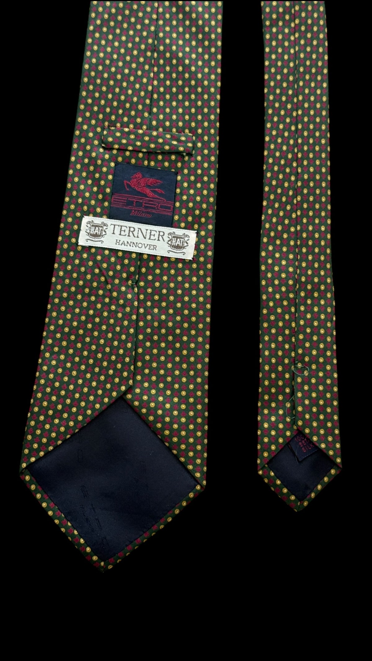 ETRO vintage dark green geometric dots silk tie.