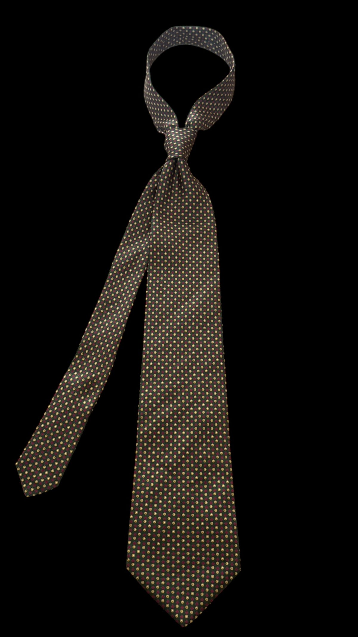 ETRO vintage dark green geometric dots silk tie.
