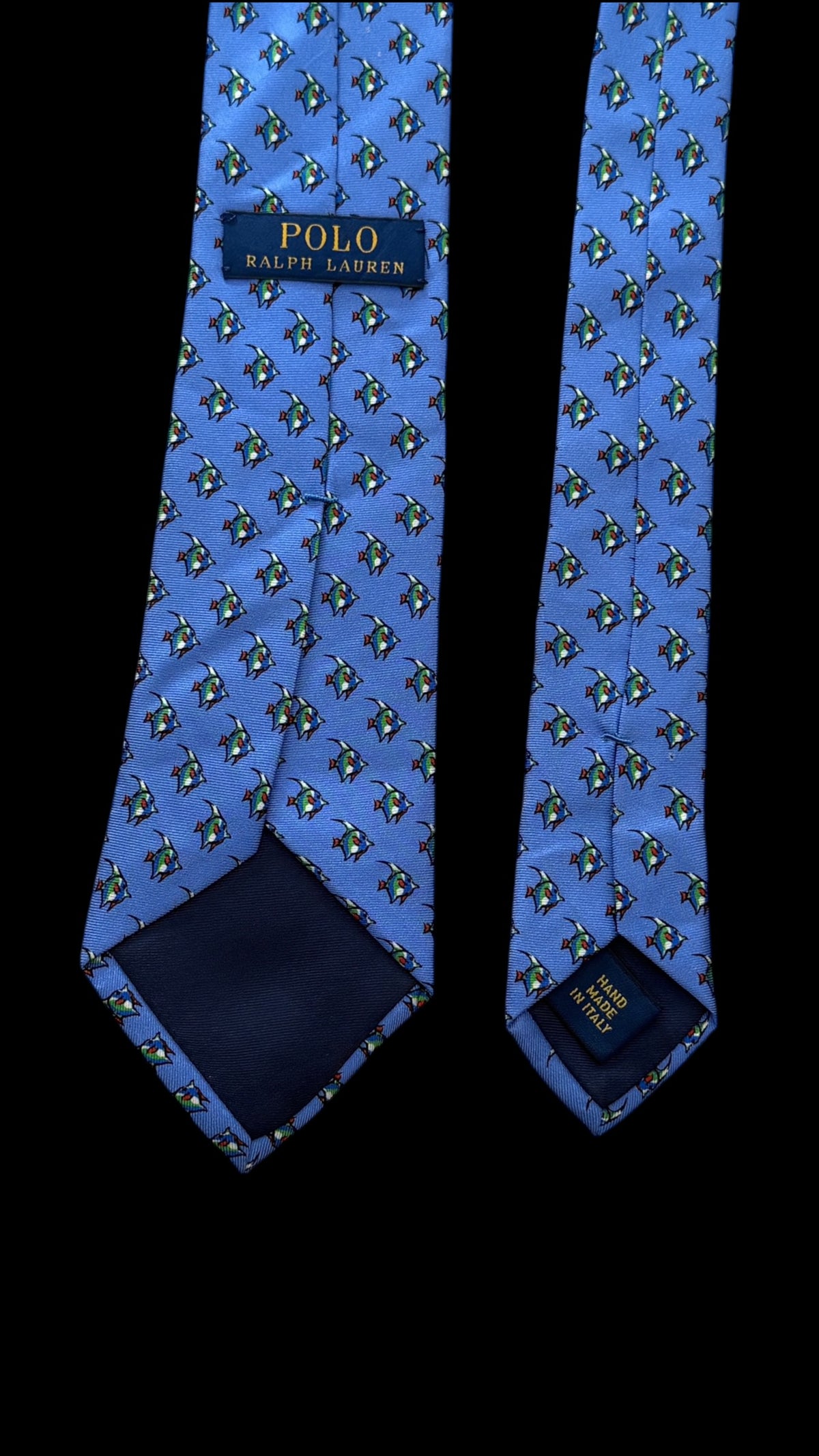 POLO (RL) bright blue fishes silk tie