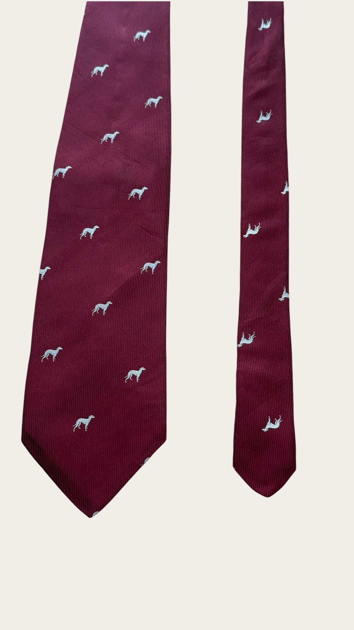 EMMANUELLE KHANH vintage burgundy dogs silk tie.