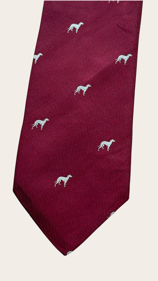EMMANUELLE KHANH vintage burgundy dogs silk tie.